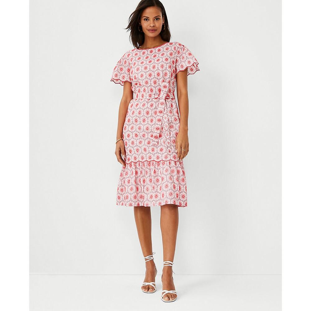NEW ANN TAYLOR HIBISCUS PETITE EYELET TIE WAIST EMBROIDERED SHIFT DRESS XXS XXSP - Picture 5 of 8